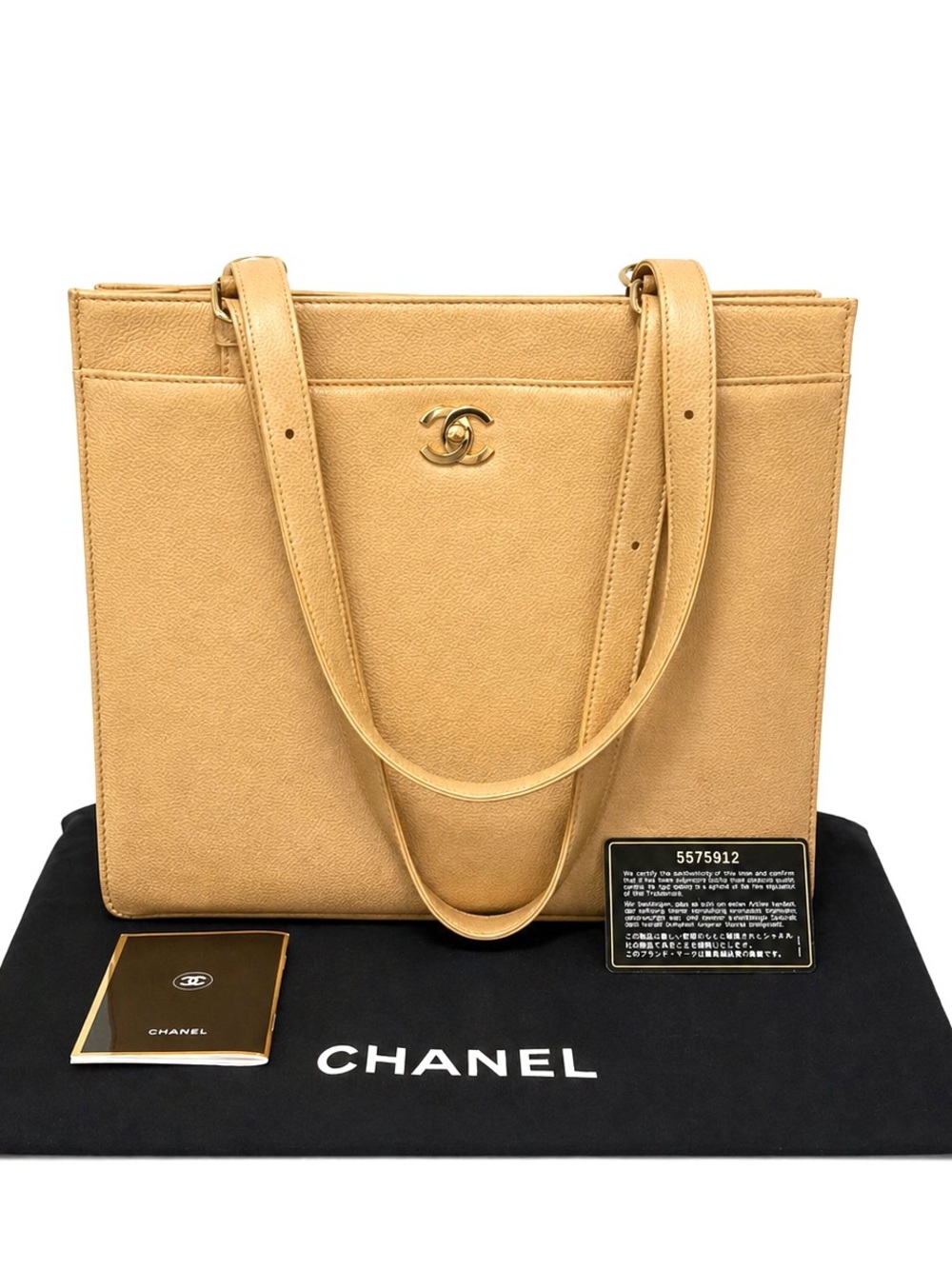 CHANEL CC Beige Caviar Leather Turnlock Petite Shopping Tote W/ COA & Dustbag